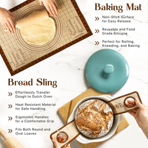 ABIOTO Artisan+ Sourdough Combo Kit with Proofing Baskets, 34oz Starter Jar, Baking Mat, Slings & Bread Tools - Abioto Baking