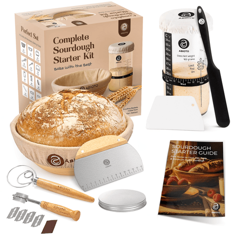 ABIOTO Artisan+ Sourdough Combo Kit with Proofing Baskets, 34oz Starter Jar, Baking Mat, Slings & Bread Tools - Abioto Baking