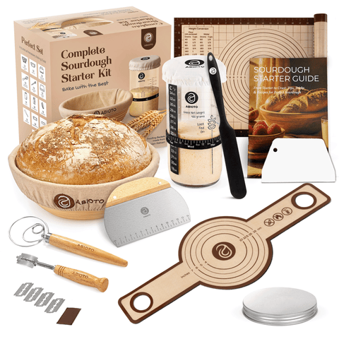 ABIOTO Artisan+ Sourdough Combo Kit with Proofing Baskets, 34oz Starter Jar, Baking Mat, Slings & Bread Tools - Abioto Baking