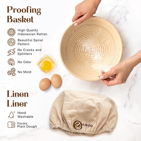 ABIOTO Artisan+ Sourdough Combo Kit with Proofing Baskets, 34oz Starter Jar, Baking Mat, Slings & Bread Tools - Abioto Baking
