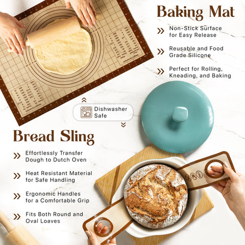 ABIOTO Extended Bread Proofing Kit with Baskets, Baking Mat, Slings, Danish Whisk & Bread Lame - Abioto Baking