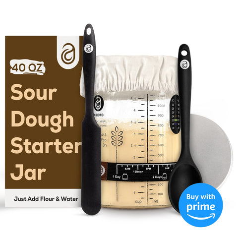ABIOTO Sourdough Starter Kit with Glass Jar, Spatula, Covers & Thermometer Strips - Perfect for Bakers - Abioto Baking