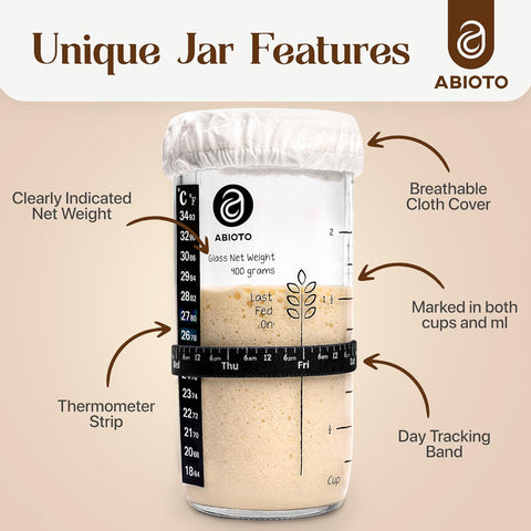 Complete Sourdough Bread Making Kit with 10" Round & 11" Oval Bannetons and 24oz Starter Jar - Abioto Baking