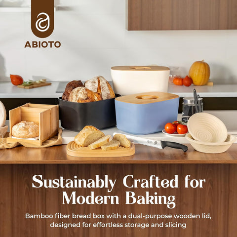 Modern Bread Box With Cutting Board - Stylish Bamboo Storage For Fresh Bread & More - Abioto Baking