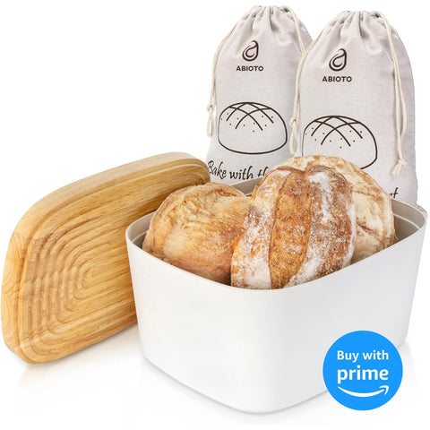Modern Bread Box With Cutting Board - Stylish Bamboo Storage For Fresh Bread & More - Abioto Baking