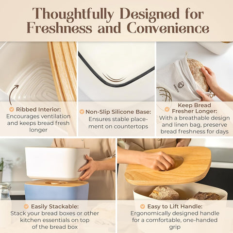 Modern Bread Box With Cutting Board - Stylish Bamboo Storage For Fresh Bread & More - Abioto Baking