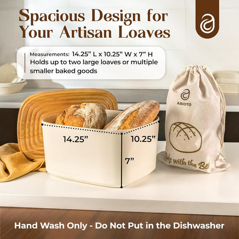 Modern Bread Box With Cutting Board - Stylish Bamboo Storage For Fresh Bread & More - Abioto Baking