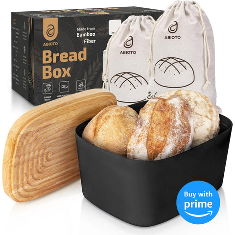 Modern Bread Box With Cutting Board - Stylish Bamboo Storage For Fresh Bread & More - Abioto Baking