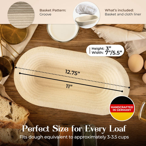 Oval Bread Proofing Basket for Sourdough - Non - Stick Wood Pulp Design - Abioto Baking