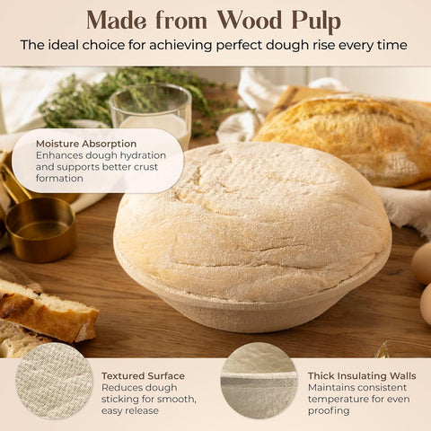 Wood Pulp Bread Proofing Basket - Perfect for Sourdough with No - Stick Design - Abioto Baking